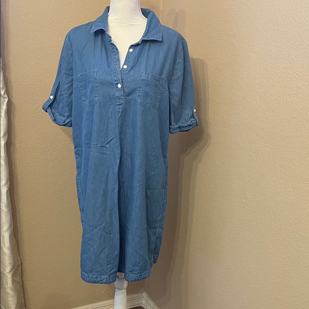 New Karen Scott Blue Denim Shirt Dress